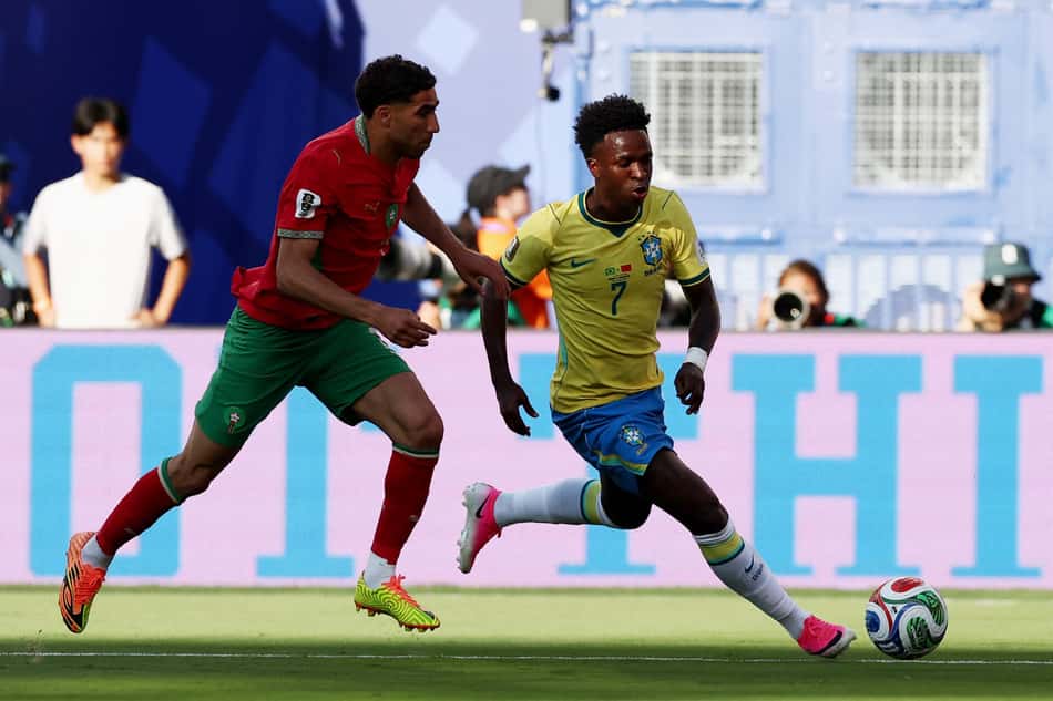 Vini Jr marcou gol de empate em Brasil x Marrocos (Foto: CHARLY TRIBALLEAU / AFP)