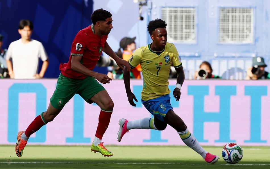 Vini Jr marcou gol de empate em Brasil x Marrocos (Foto: CHARLY TRIBALLEAU / AFP)