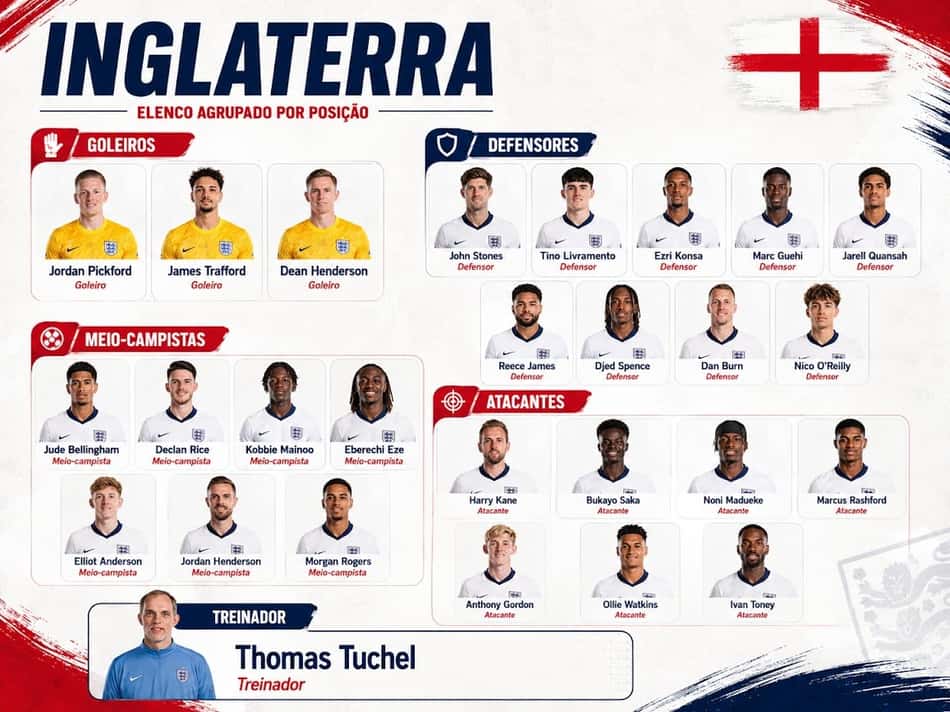 Jogadores e técnico da seleção da Inglaterra