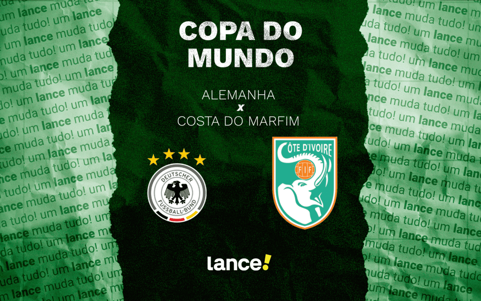 Alemanha e Costa do Marfim se enfrentam pela 2ª rodada da Copa do Mundo (Foto: Arte/Lance!)