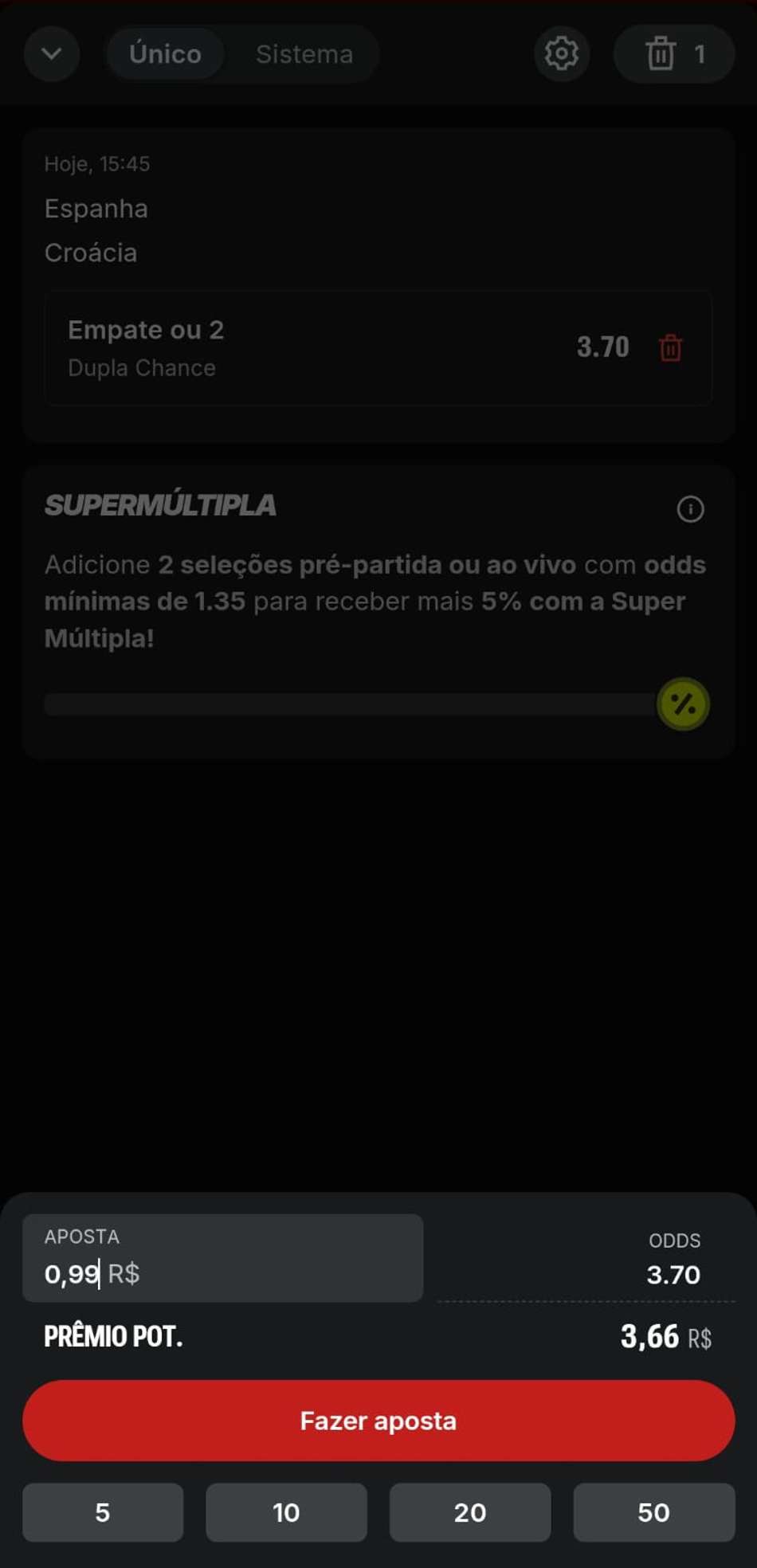 Captura de tela do mercado Chance Dupla da Superbet.