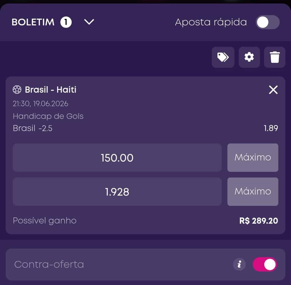 Captura de tela do Boletim de Apostas na Vbet