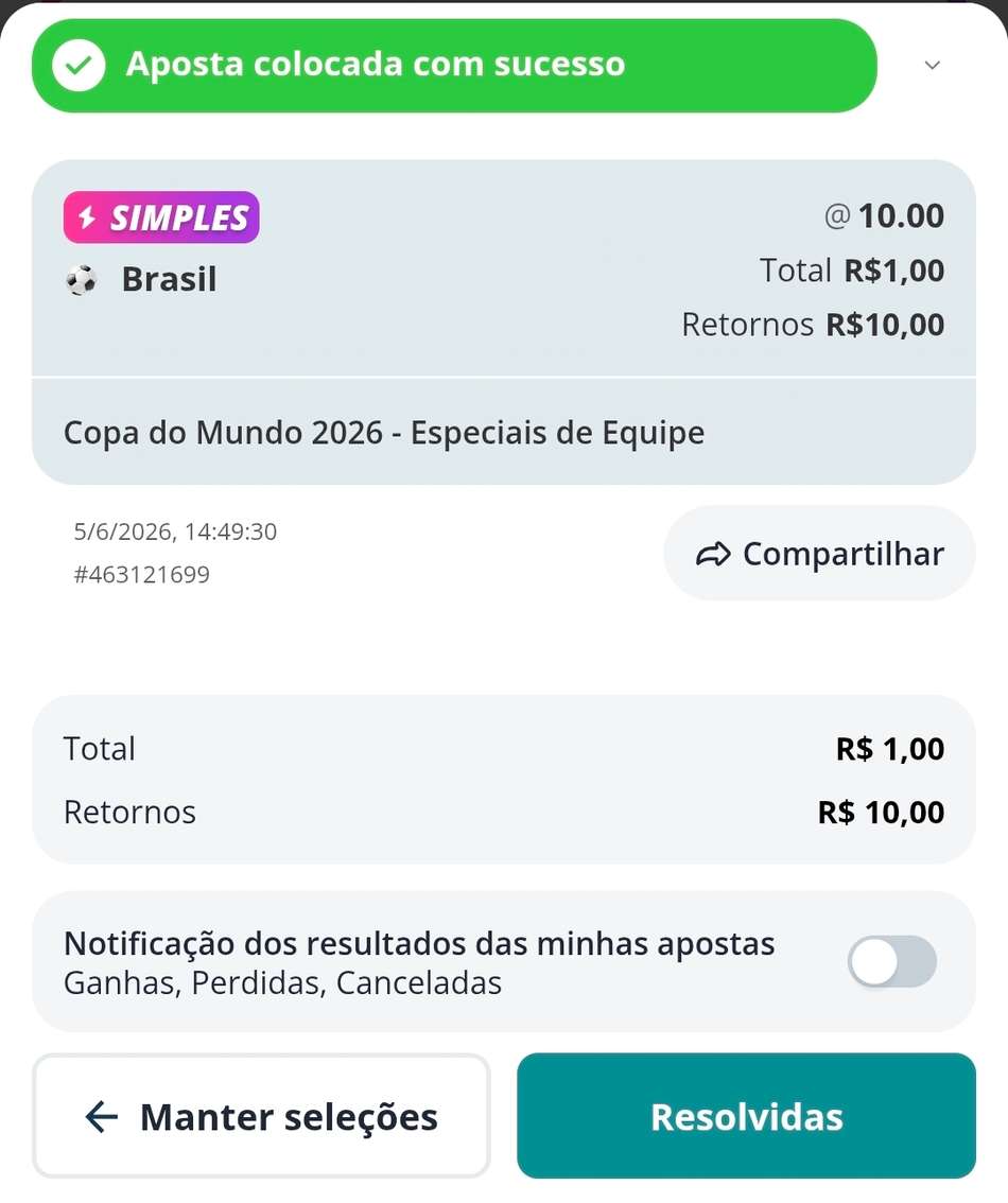 Captura de tela de uma aposta de longo prazo na Novibet, a melhor plataforma de 10 reais da atualidade.