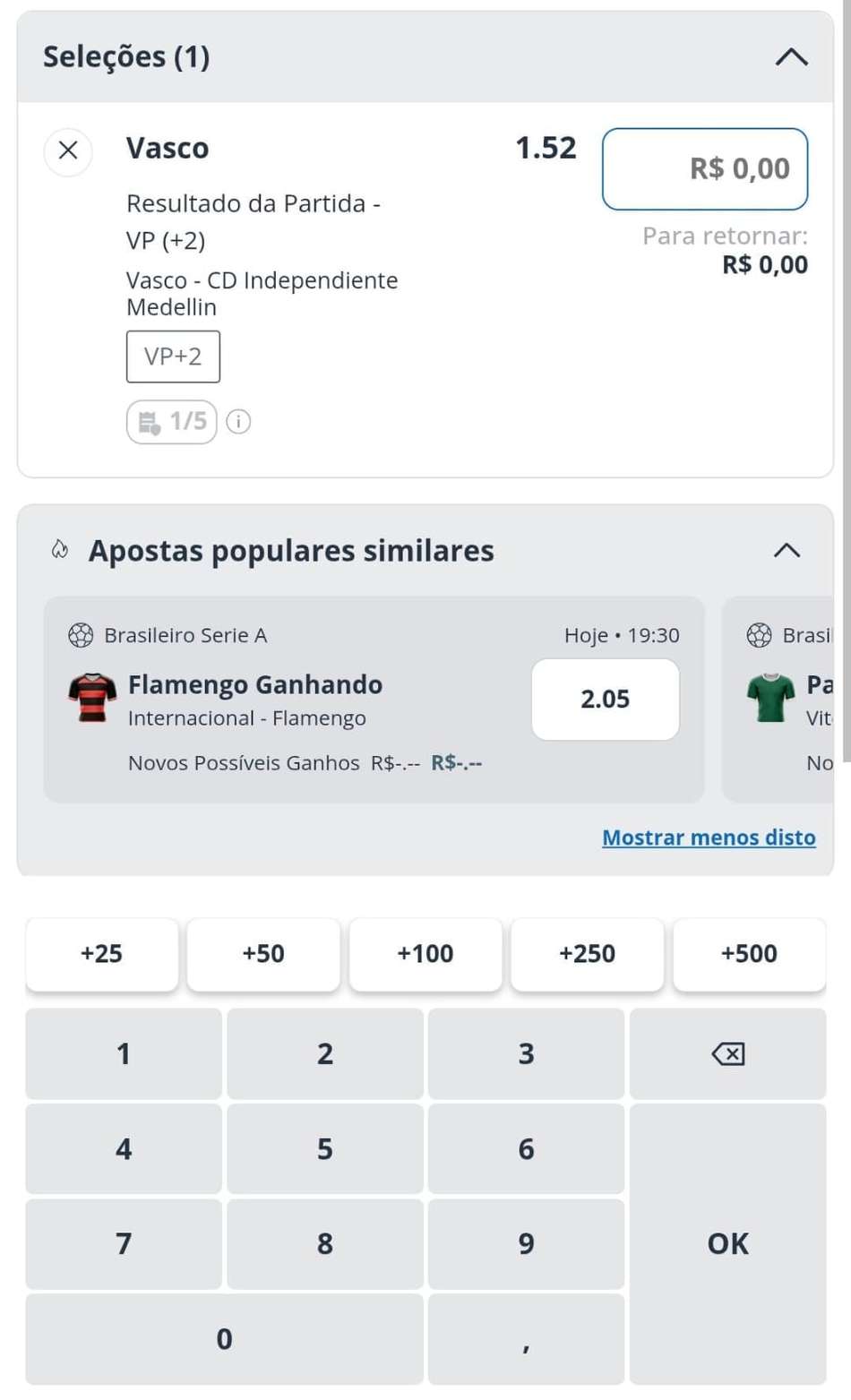 Captura de tela de uma aposta esportiva no app da Sportingbet.