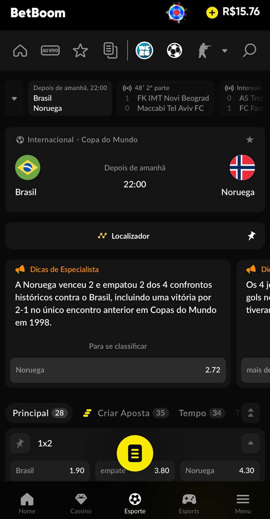 Captura de tela com as Dicas de Especialista em apostas na Copa do Mundo na BetBoom.