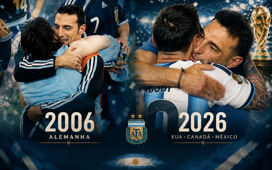 Abraços entre Messi e Scaloni (Foto: IA)