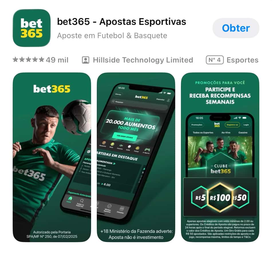 Captura de tela da página do aplicativo da bet365 na loja App Store.