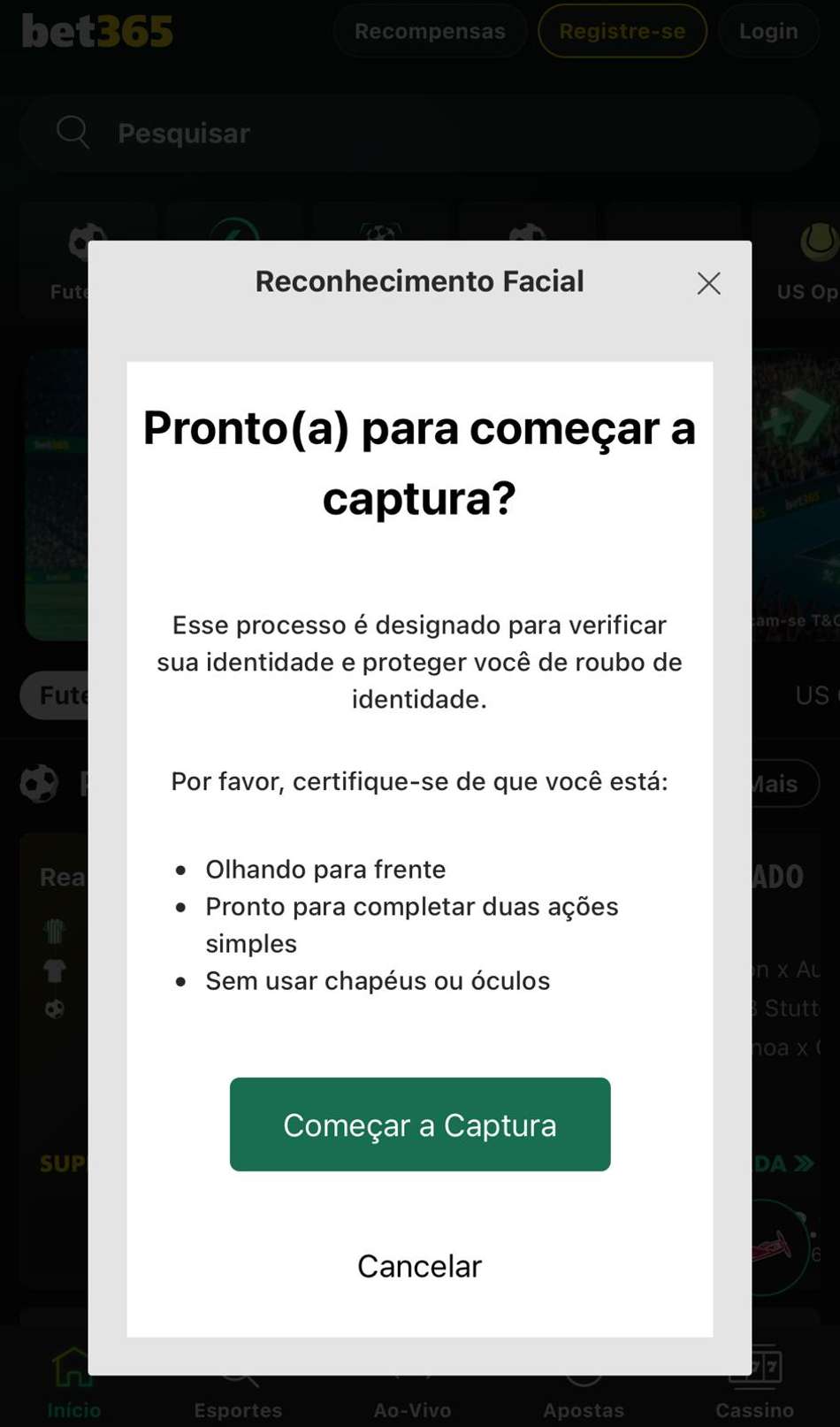 Captura da tela de verificação de identidade na bet365.