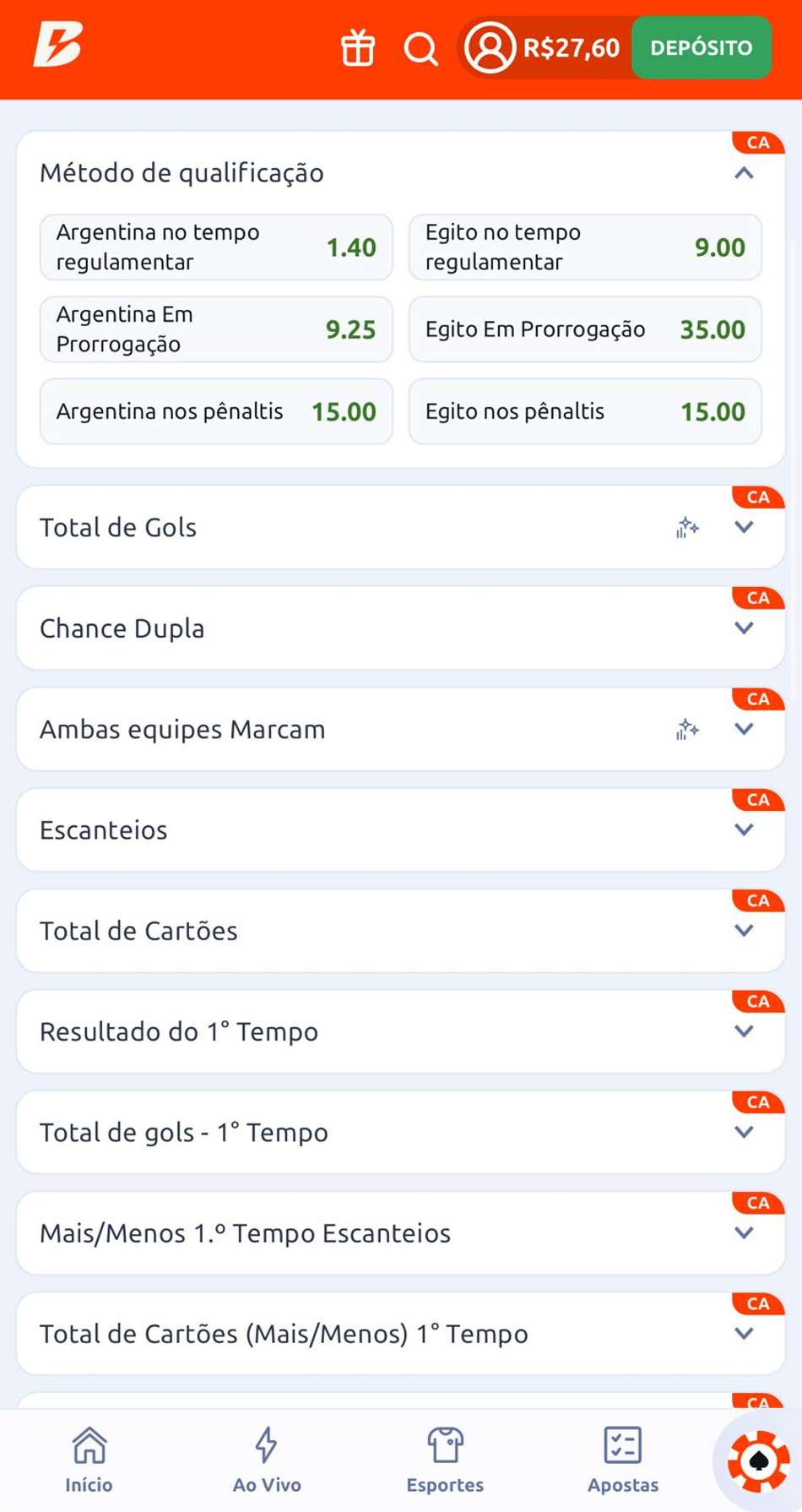 Captura de tela do Criar Aposta na Copa do Mundo na Betano.