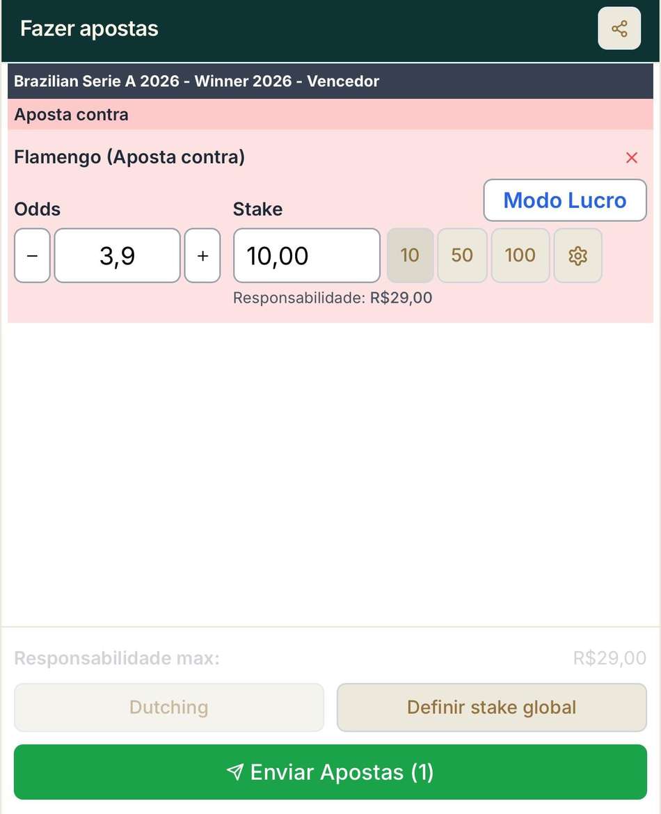 Captura de tela mostra como apostar em uma bolsa de apostas.