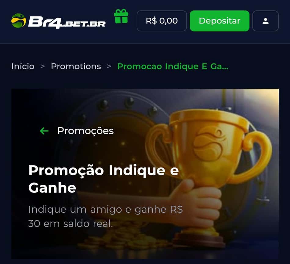 Captura de tela do bônus BR4BET de Indique e Ganhe.