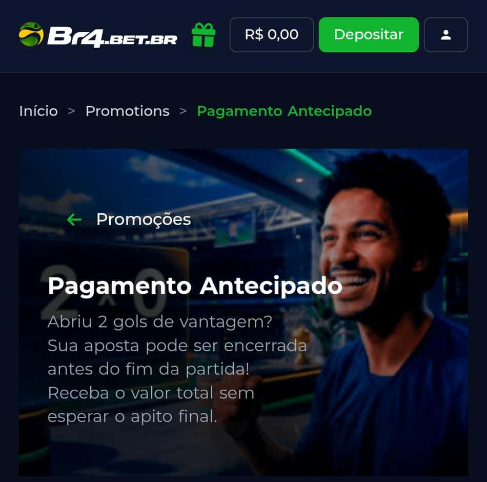 Captura de tela do bônus BR4BET de Pagamento Antecipado.