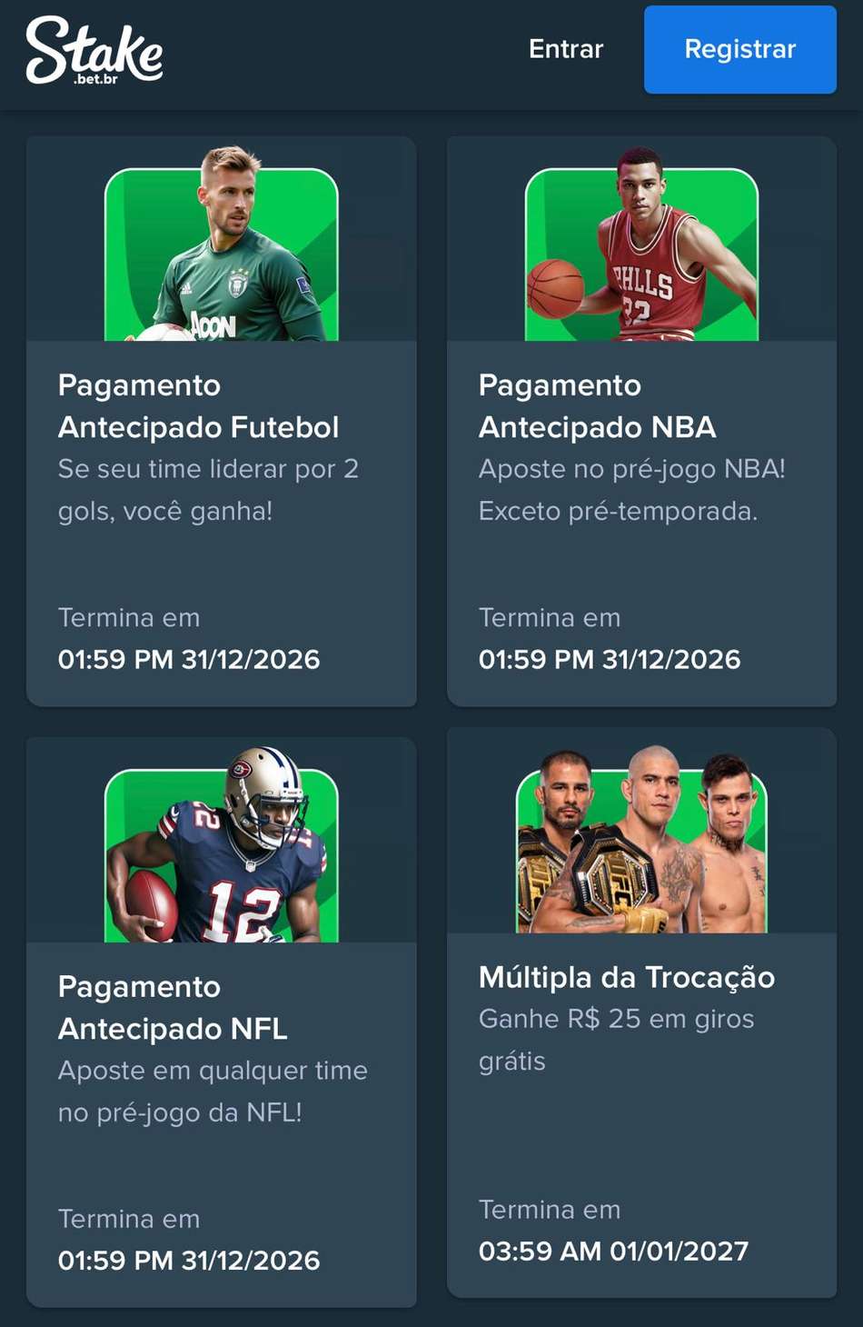 Captura de tela mostra esportes e ligas com Pagamento Antecipado na Stake.