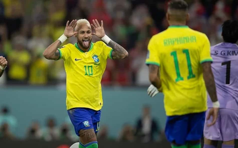 Neymar comemorando o gol de pênalti marcado contra a Coreia do Sul na Copa do Mundo de 2022