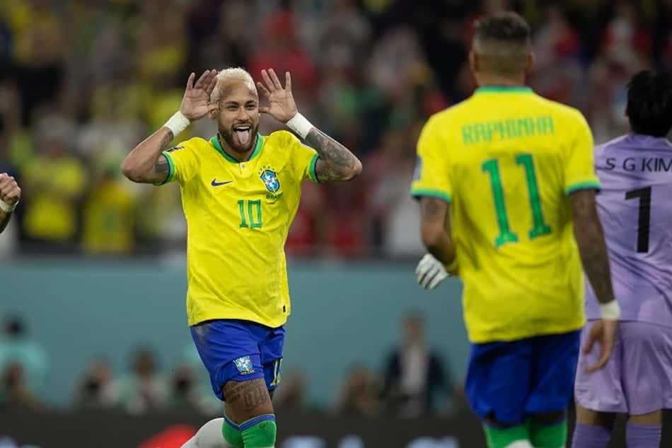 Neymar comemorando o gol de pênalti marcado contra a Coreia do Sul na Copa do Mundo de 2022
