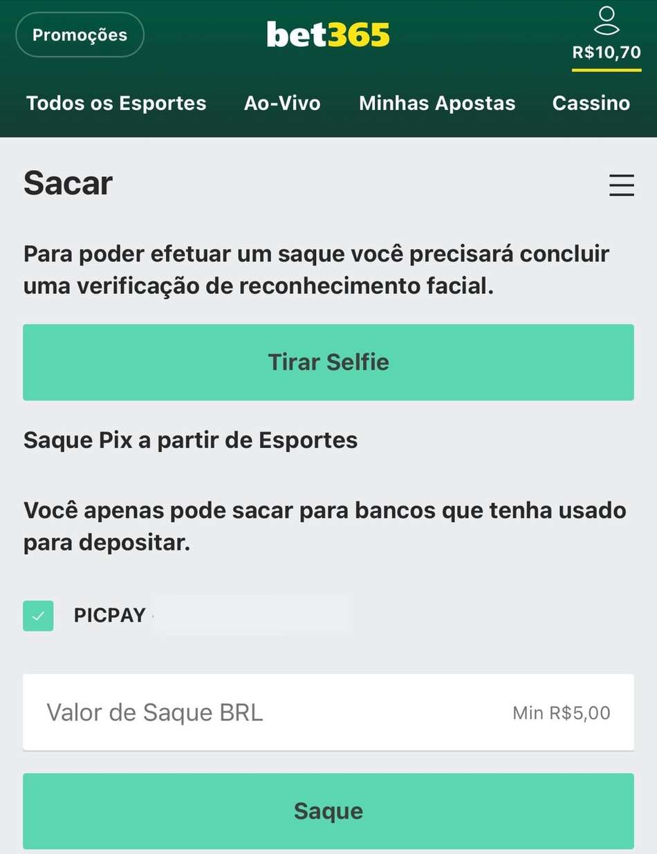 Captura de tela de saque no cassino com Pix bet365.
