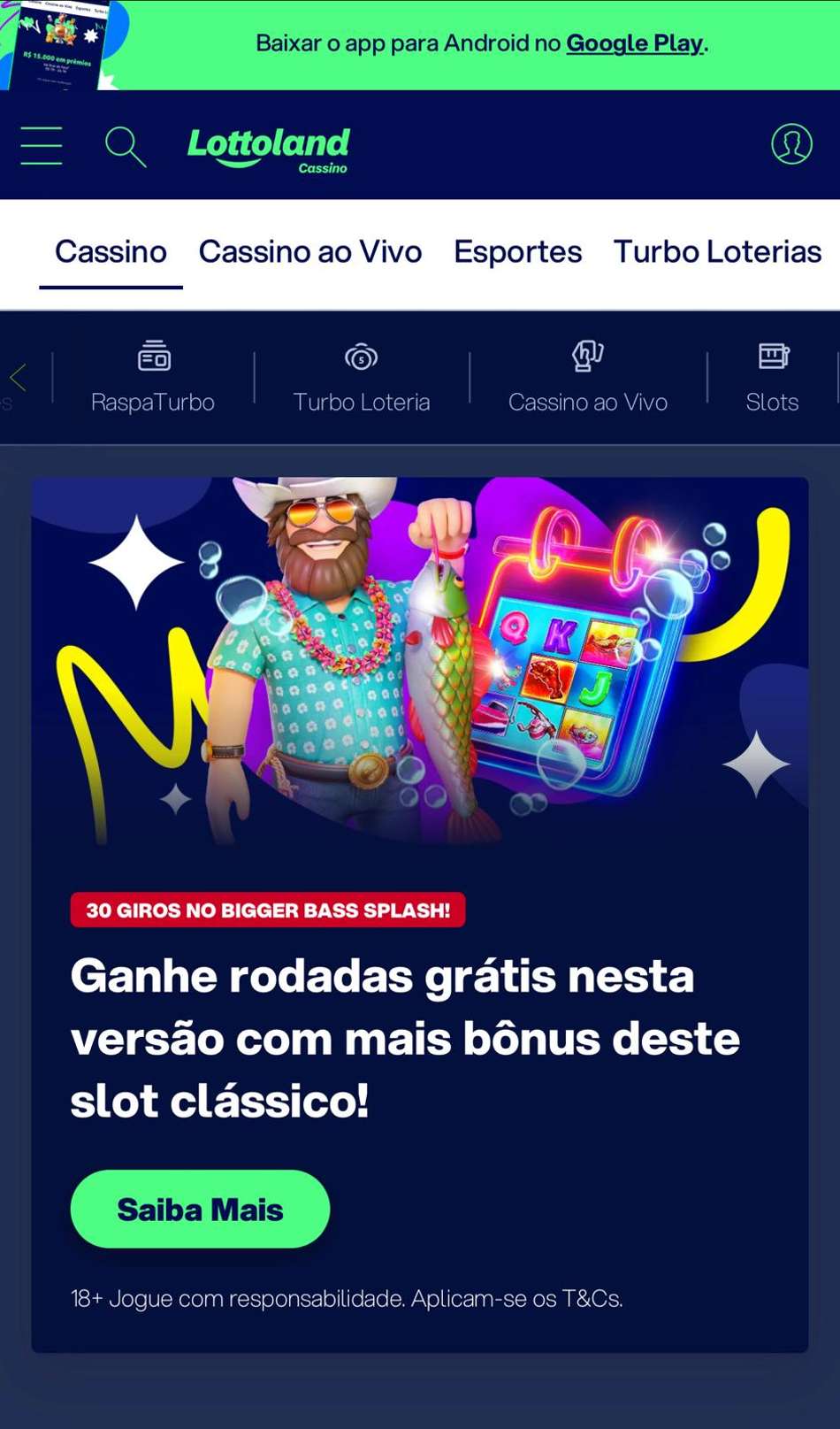 Captura da tela inicial do cassino com Pix Lottoland.