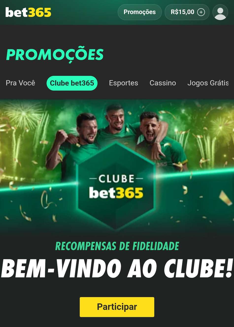 Captura de tela do Clube bet365.