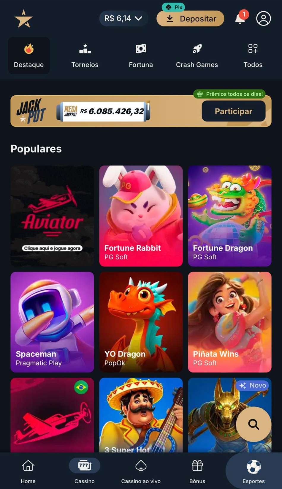 Captura da tela de cassino na Estrela bet.