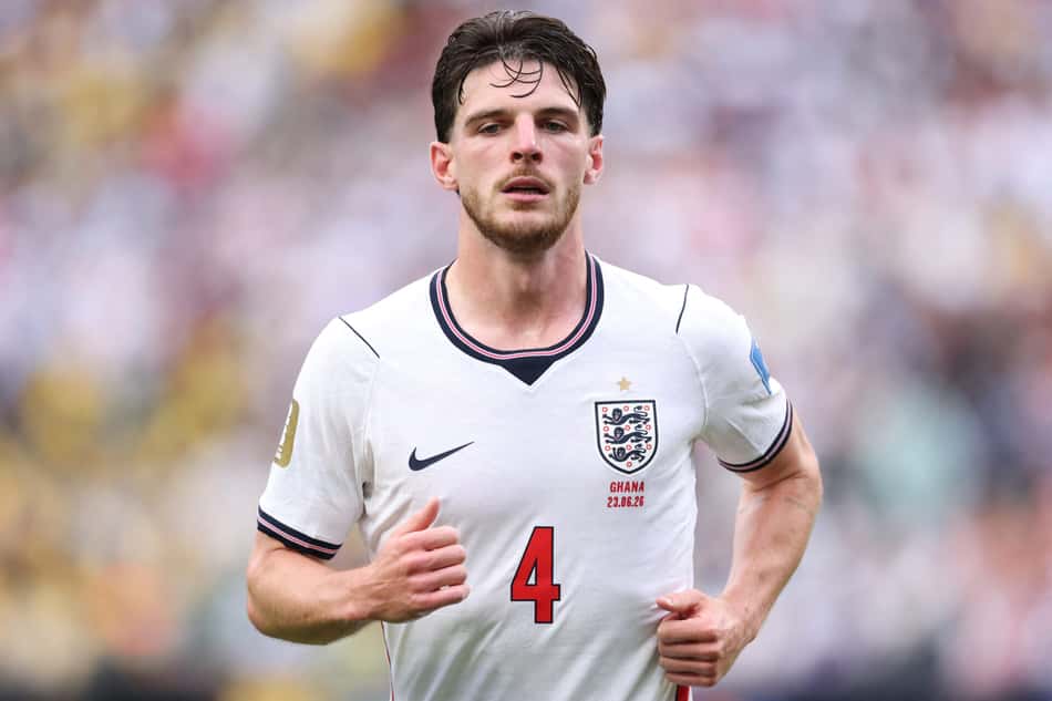 Declan Rice, da Inglaterra, em duelo contra Gana pela Copa do Mundo