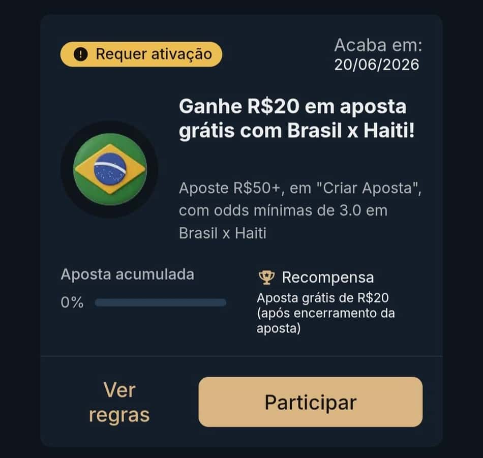 Captura de tela da campanha de freebet da EstrelaBet ao longo da Copa do Mundo.
