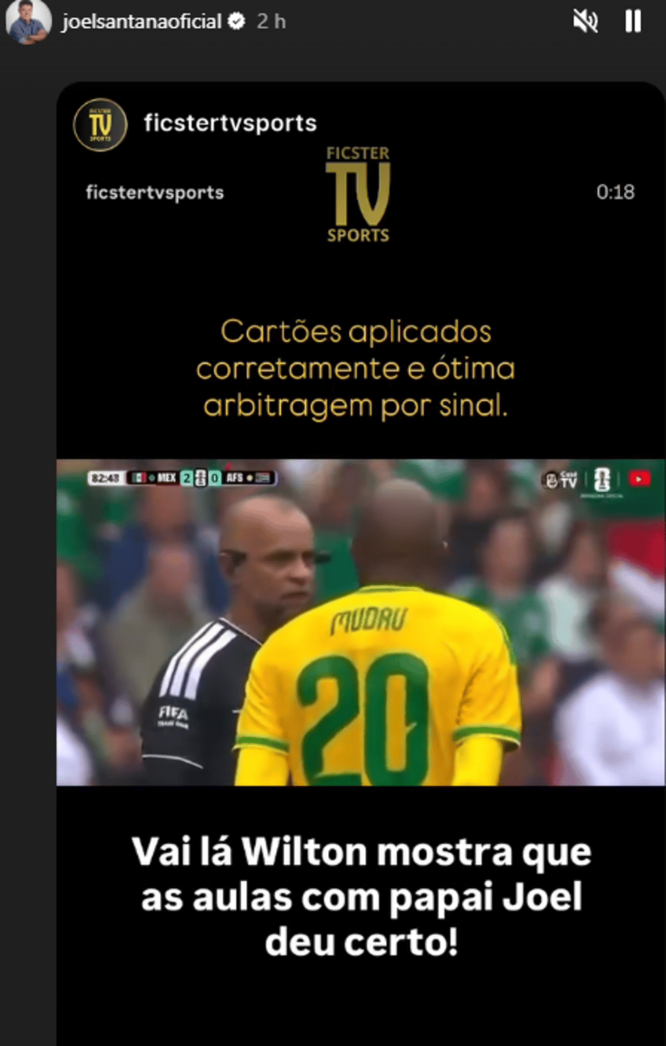 Joel Santana elogia atuação de Wilton Pereira (Reprodução)