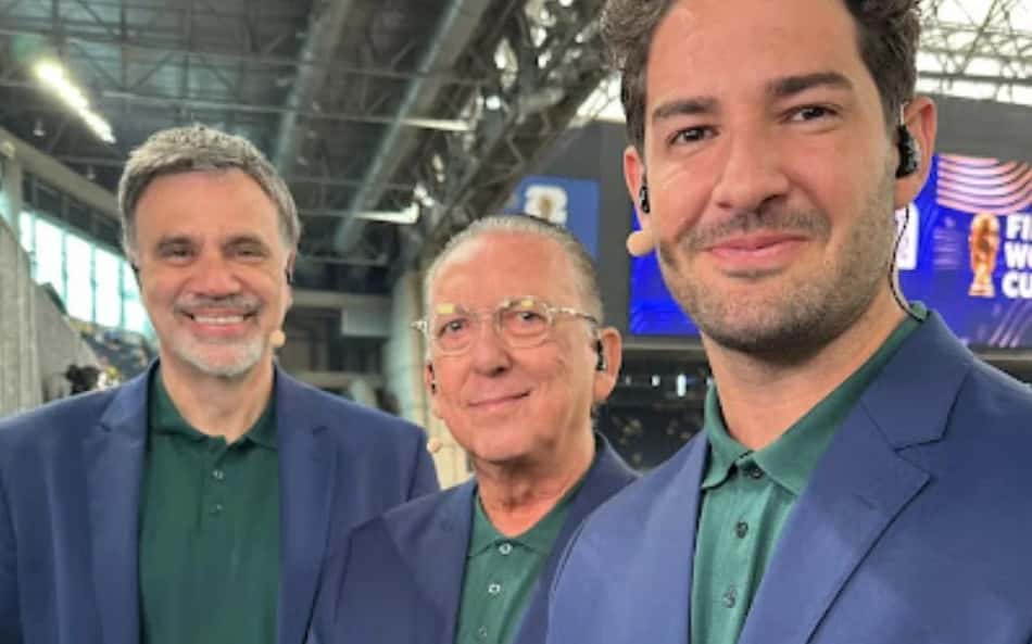 Mauro Beting, Galvão Bueno e Alexandre Pato nos bastidores da Copa do Mundo