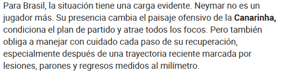 Texto do Marca, falando sobre Neymar (Imagem: Reprodução/Marca)