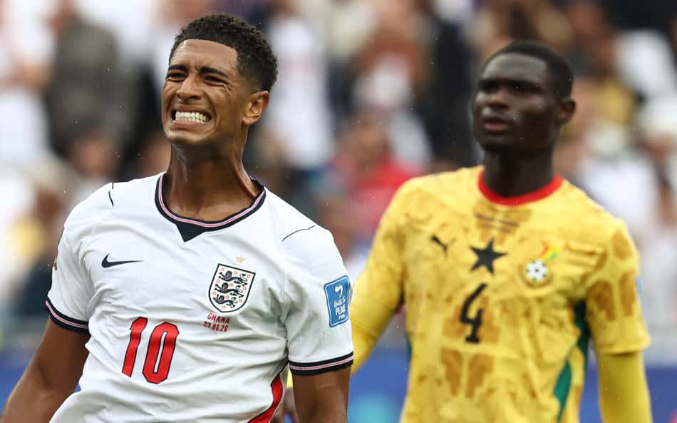 Jude Bellingham lamenta empate da Inglaterra contra Gana na Copa do Mundo (Foto: FRANCK FIFE / AFP)
