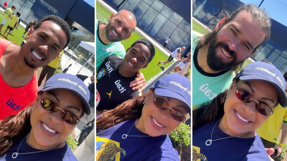 Mãe de Endrick no treino da Seleção Brasileira (Foto: Reprodução/redes sociais)