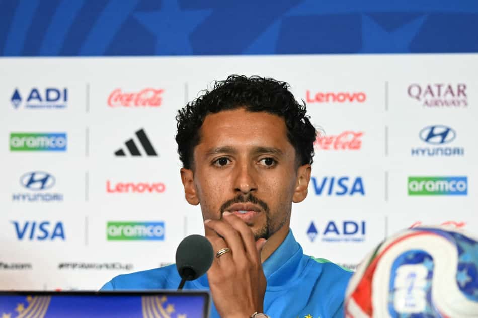 Marquinhos dá entrevista coletiva antes do jogo do Brasil contra o Japão pela Copa do Mundo de 2026