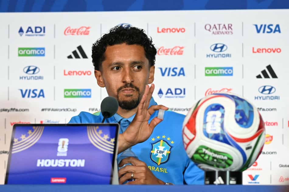 Marquinhos durante coletiva de imprensa na véspera de Brasil x Japão
