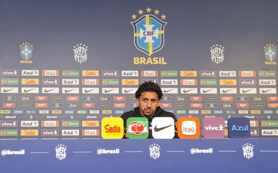 Marquinhos, durante coletiva da Seleção em Basking Ridge