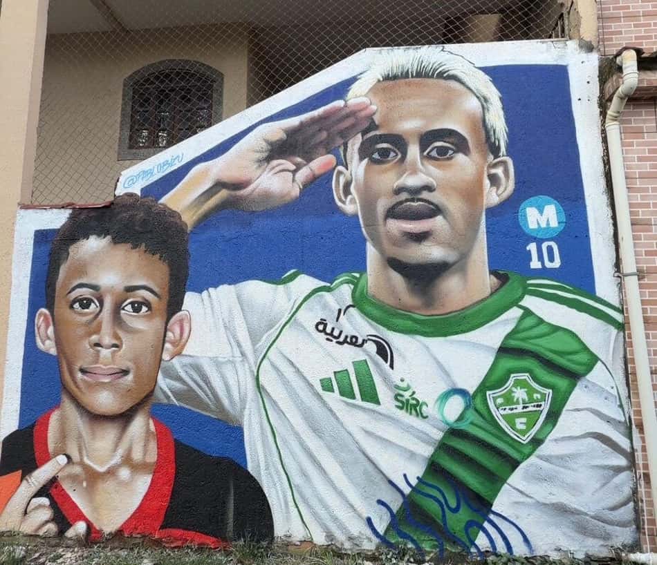 Pintura com as imagens de Matheus Gonçalves, ex-Flamengo (Foto: Divulgação)