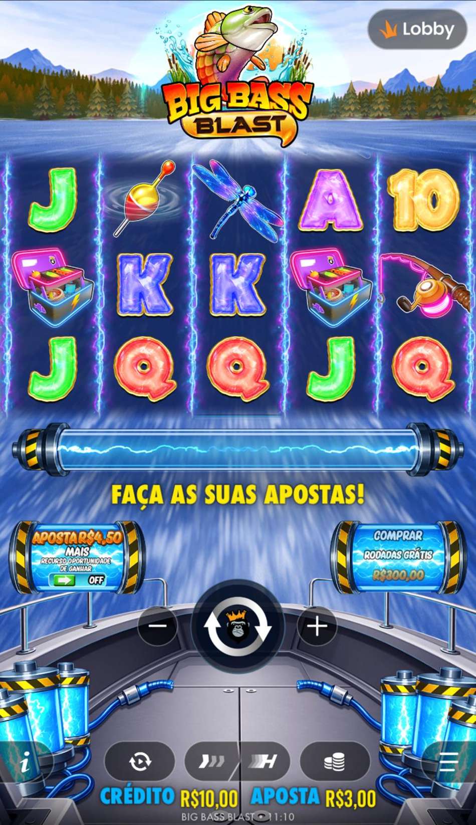 Captura de tela do Big Bass Blast, jogo em destaque na Brazino777.