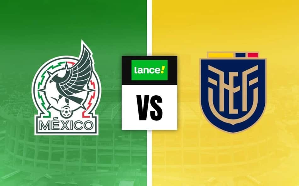 Escudos de México e Equador com o logo do Lance ao meio, para palpites do jogo