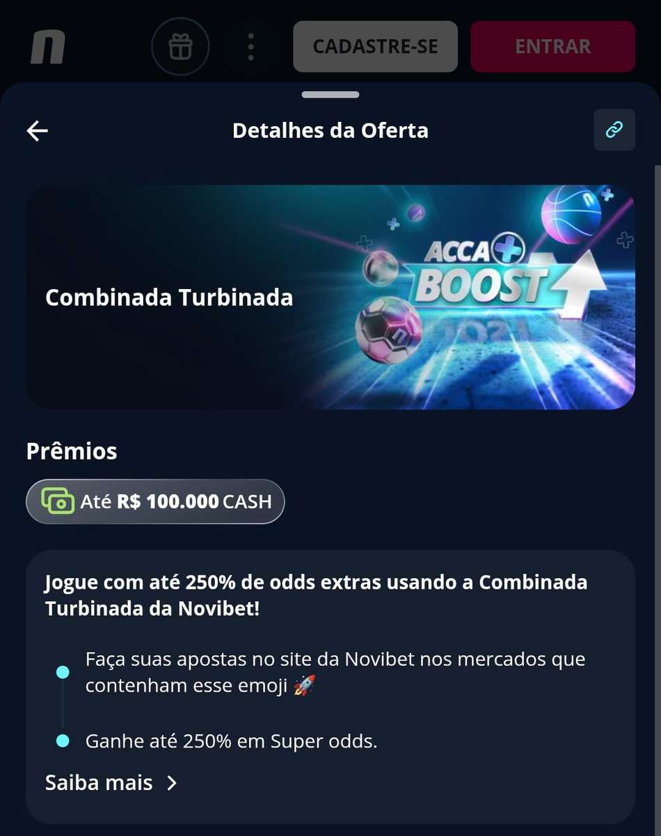 Captura de tela mostra a Combinada Turbinada na Novibet.