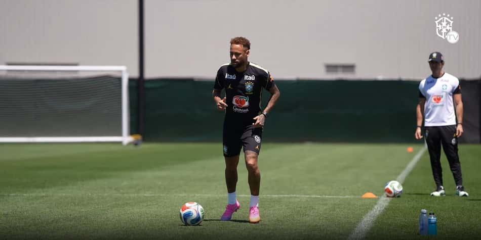 Neymar trabalhou em campo no treino fechado desta terça-feira (Foto: Reprodução/CBF)
