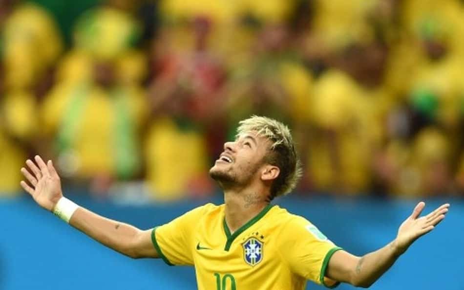  Neymar comemora gol na Copa do Mundo de 2014 (Foto: François Xavier Marit / AFP)