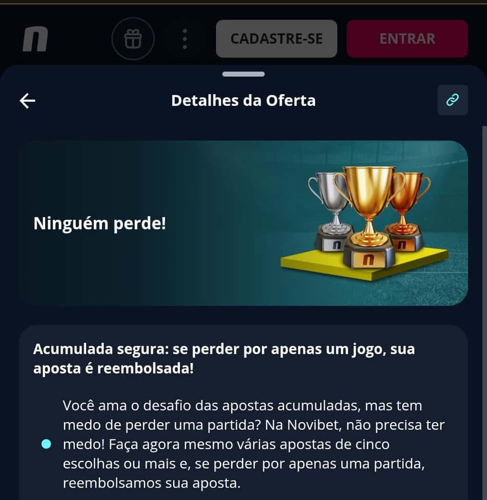 Captura de tela do banner da promoção Ninguém Perde na Novibet.