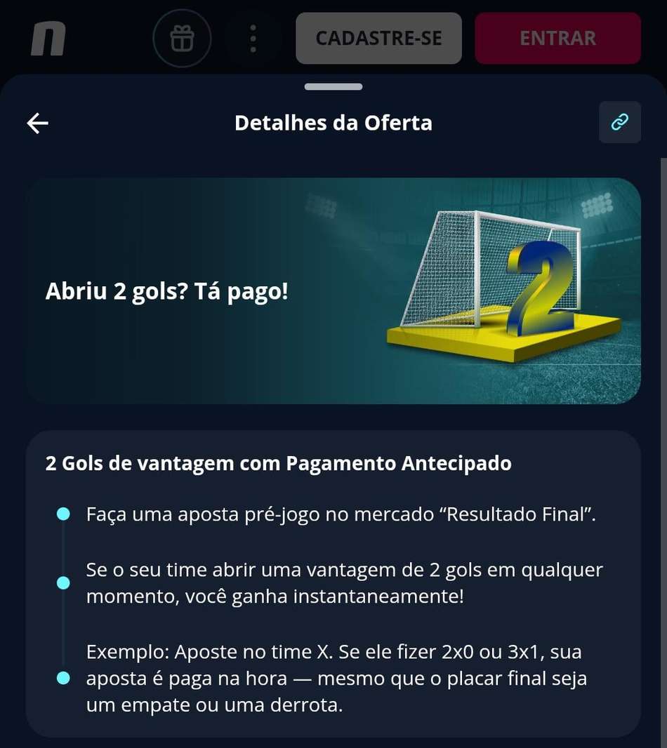 Captura de tela mostra detalhes do Pagamento Antecipado na Novibet.