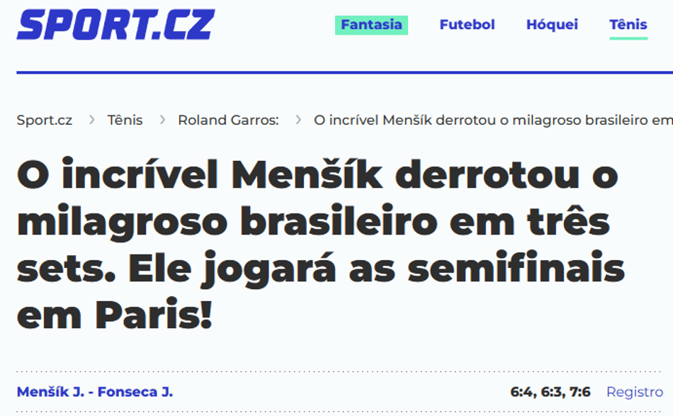 Matéria de jornal tcheco sobre João Fonseca (Foto: Reprodução)