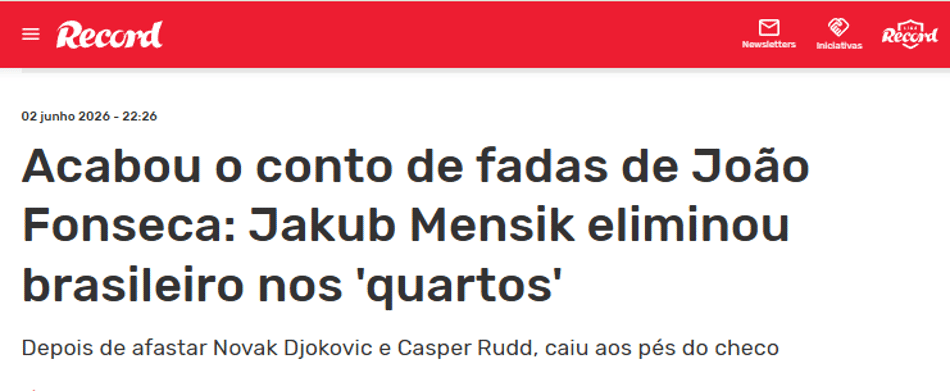 Matéria de jornal português sobre João Fonseca (Foto: Reprodução)