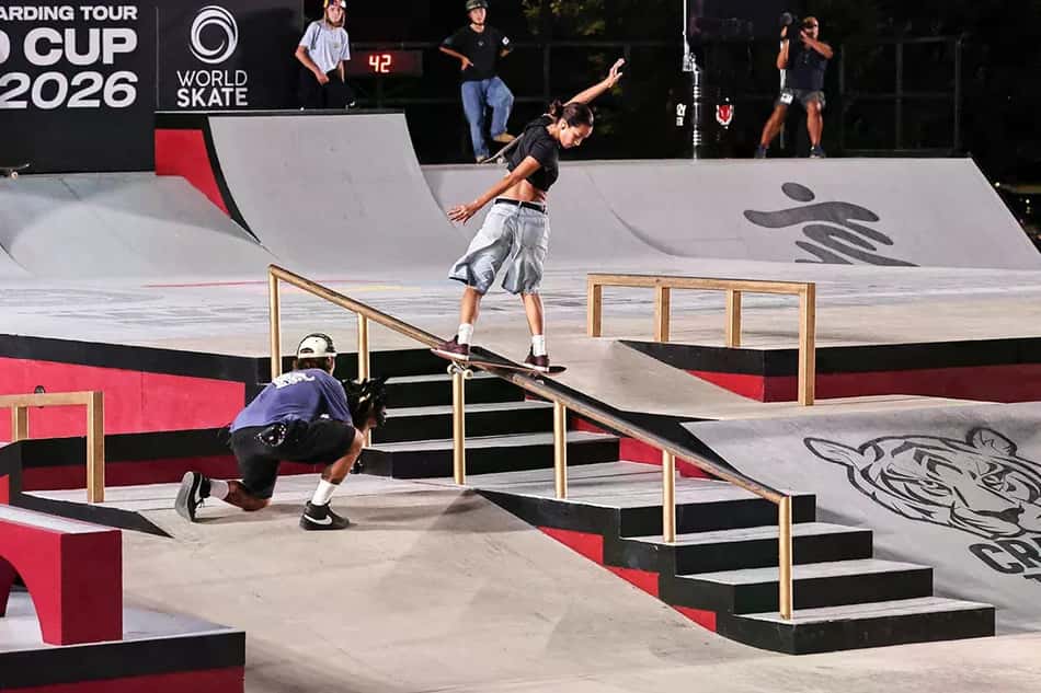 Rayssa Leal durante a Copa do Mundo de Skate em Roma