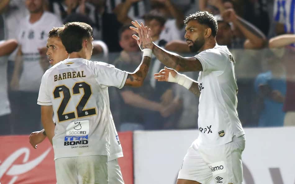 Gabigol comemora gol na Vila Belmiro. (Foto: Agif/Folhapress)