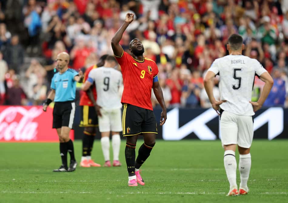 Romelu Lukaku celebrando gol marcado durante a Copa do Mundo.