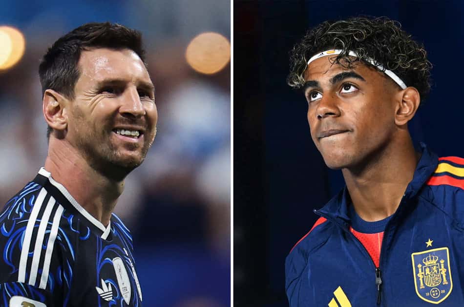 Lionel Messi, atuando pela Argentina (lado esquerdo) e Lamine Yamal, durante a Copa do Mundo com a Espanha (lado direito).