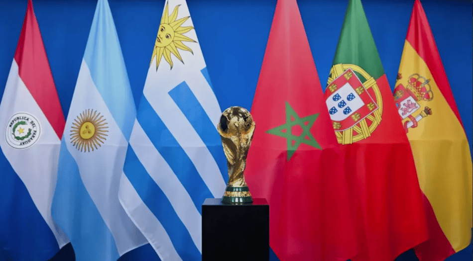 Bandeiras da Argentina, Paraguai, Uruguai, Marrocos, Portugal e Espanha, próximas sedes da Copa do Mundo