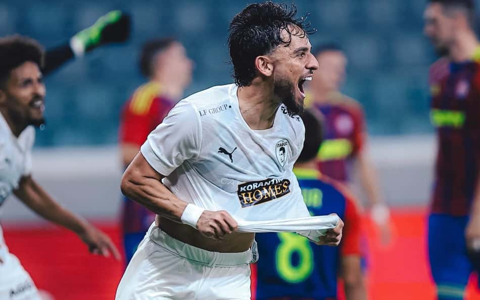Biel comemora gol marcado pelo Pafos contra o Hajduk Split, pela Europa League