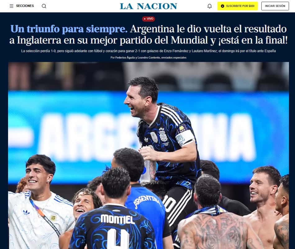 Capa do La Nación sobre a classificação da Argentina 
